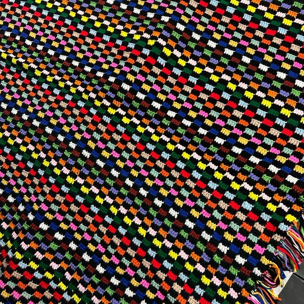 Handmade Crochet Fringe Multicolored Afghan Throw  Blanket 47x65